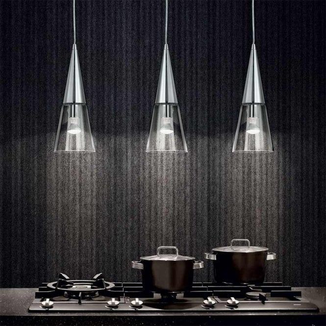 The Italian Collection Cono Bar Pendant in Polished Chrome with Clear Glass Shades