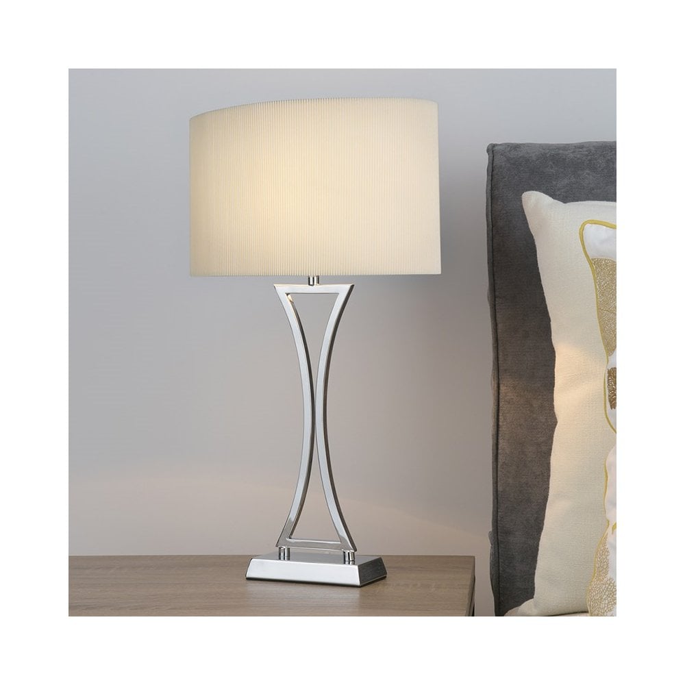 Chrome bedside lamp - Dar Lighting Dar Oporto Single Light Table Lamp in Polished Chrome with a Cream Shade