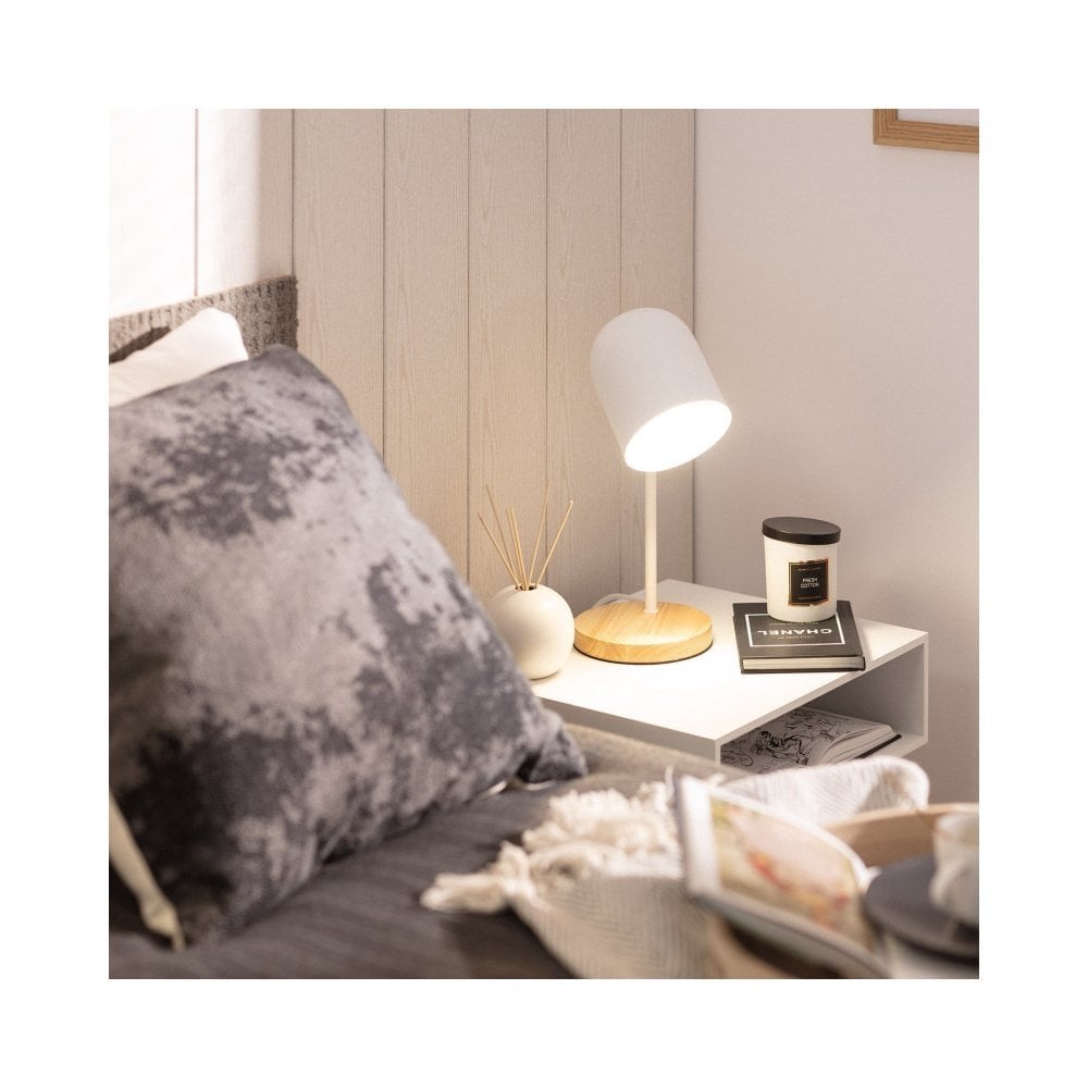 Wood bedside lamp - Edit Lighting Edit Kidonge Single Light Desk Lamp in White Finish with Wood Detail
