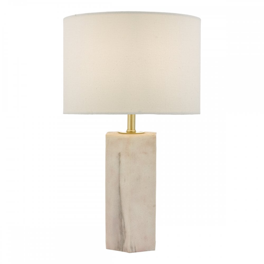 Dar Lighting Nalani Single Light Table Lamp With Pink Marble Effect Base And Ivory Linen Shade