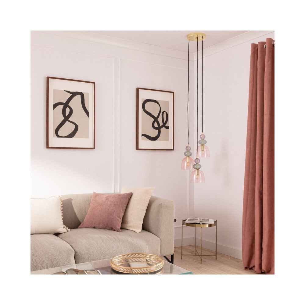 Edit Lighting Baudelaire Glass 3 Light Cluster Ceiling Pendant In Pink Finish