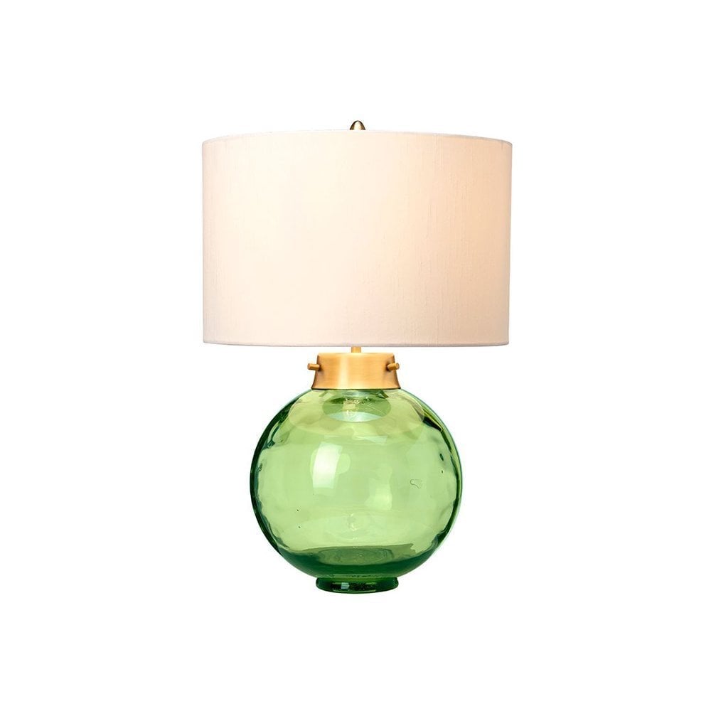 Elstead Lighting Kara Single Light Glass Table Lamp in Green Finish Complete with White Faux Silk Shade
