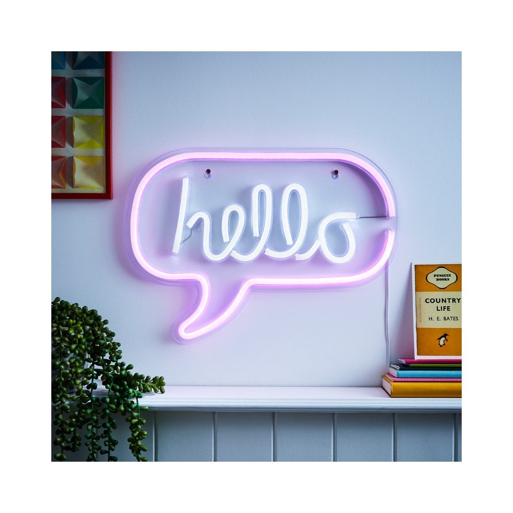 Glow Hello LED Neon Wall Light In Pink and White Finish