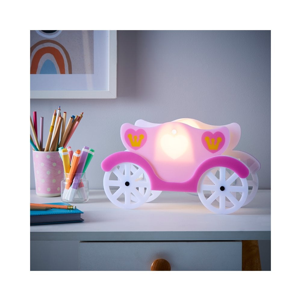Glow Princess Carriage LED Table Light In Pink Finish