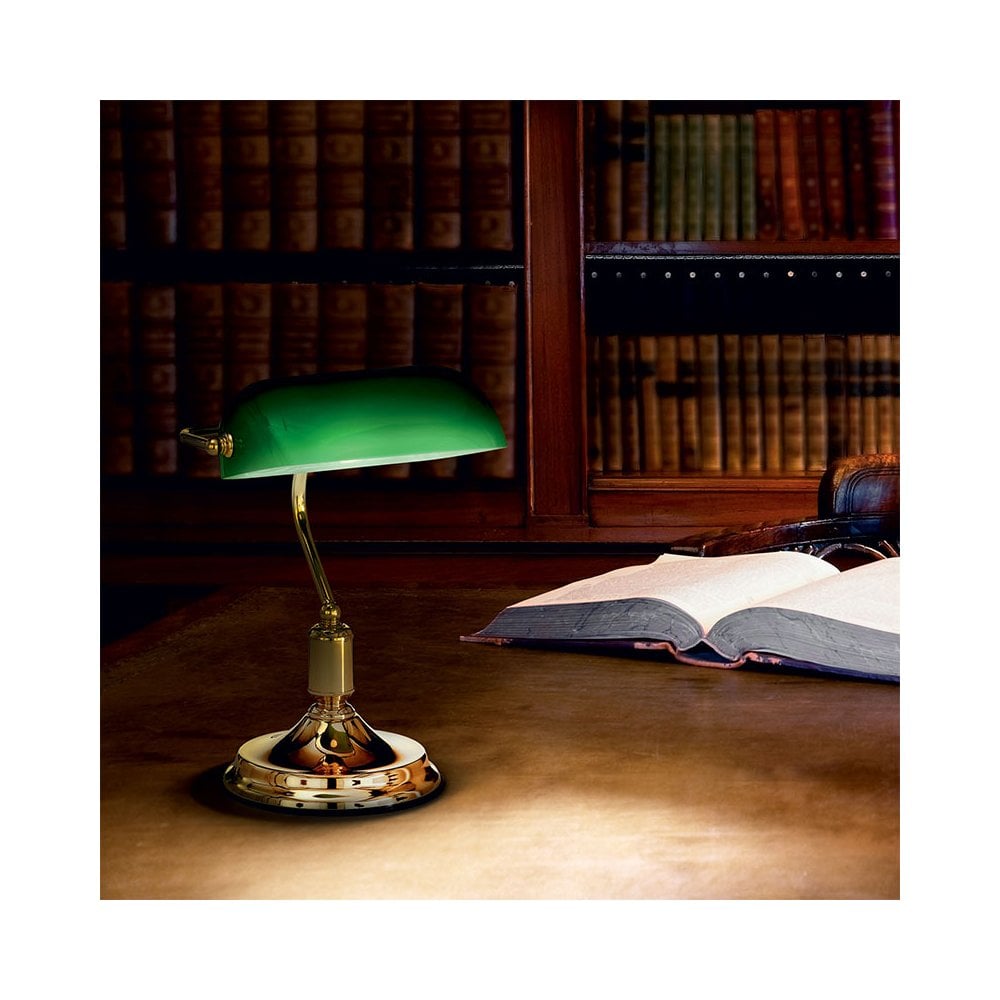 Ideal Lux
Lawyer Single Light Table Lamp in Polished Brass Finish With Green Glass Shade
