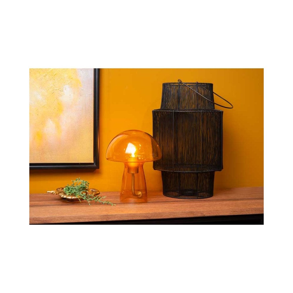 Lucide Fungo Single Light Table Lamp In Orange Finish